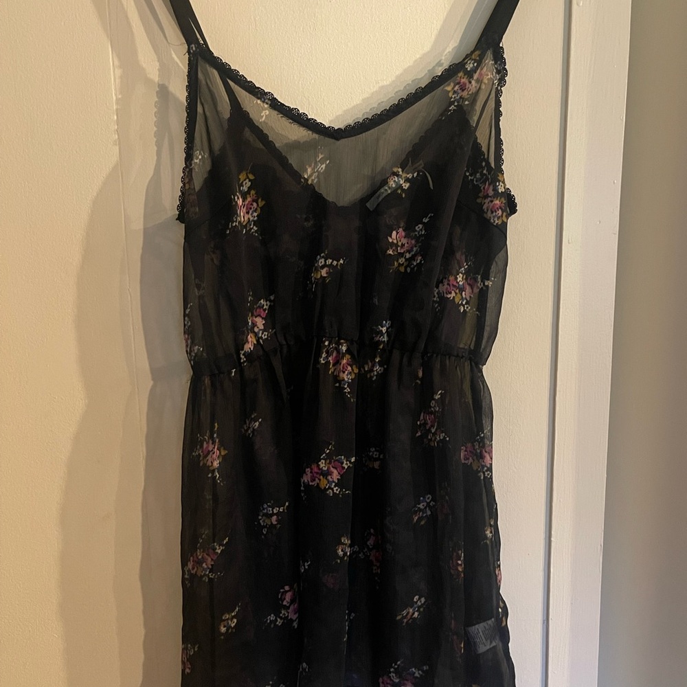 Floral + Lace Sheer Black Tank